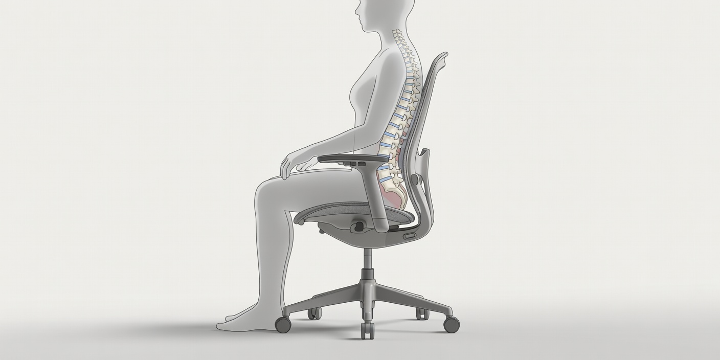 Illustration showing spinal alignment when seated in an ergonomic chair